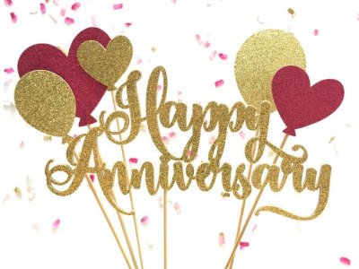 Happy Anniversary & Balloons Pink_Gold Glitter Cake Topper _ Etsy.jpeg