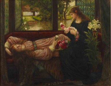 sleeping a awreath of roses by marie spartali stillman.jpg