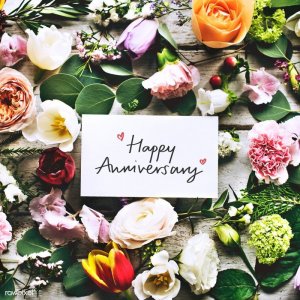 Download premium image of Happy Anniversary card and flowers 426819.jpeg