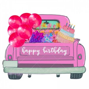 Birthday PNG Truck, Balloon Truck PNG, Cake PNG, Commercial Use, Happy Birthday Digital, Pink...jpeg