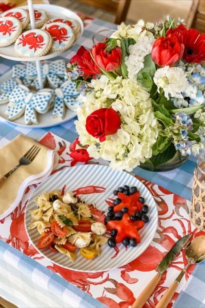 Memorial Day Table Scape! Red White and Blue featuring our Crab Paper Placemats!.jpeg