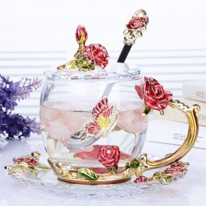 Enamel Coffee _ Tea Cup Glass - Red 320ml Full Set.jpeg