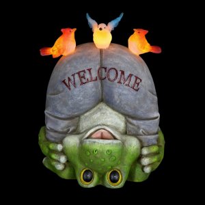 Solar Topsy-Turvy Welcome Frog with Birds Garden Statue, 10 inches.jpeg