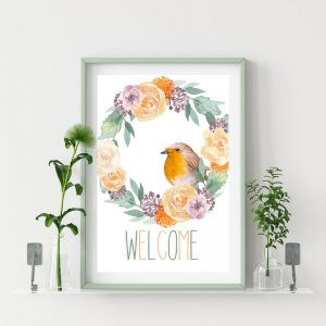 Welcome Print PRINTABLE WALL ART Floral Wreath Sign Florals _ Etsy.jpeg