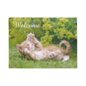 Cute funny cat kitten playing in a garden  Welcome Doormat _ Zazzle_com.jpeg