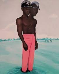 Kimberly Drew on Twitter: 🗽 @vaughnspann - image description: painting of  a two headed black man in pink pants each head wears a Yankee fitted  #expochicago https://t.co/mAUaQX9JLX… https://t.co/kAghp3paT9