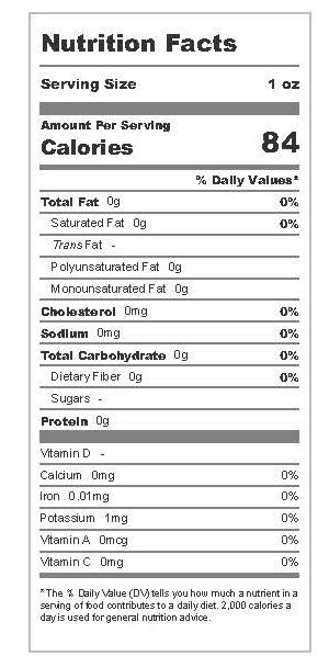 Calories in 1 oz of Alcoholic Beverage (100 Proof, Gin Rum Vodka Whiskey) and Nutrition Facts.jpg