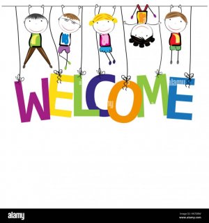 boys-and-girls-with-the-word-welcome-HN7DBW.jpg