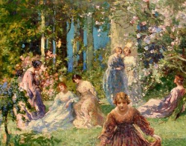 ladies in a garden thomas edwin mostyn 4 t.jpg