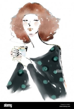 painting-of-woman-drinking-coffee-C939K1.jpg