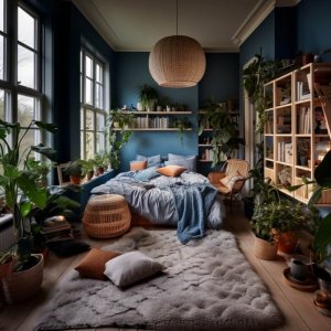 blue-bedroom-plants-bookcase-cozy-textiles-interior-trends-nordroom.jpg