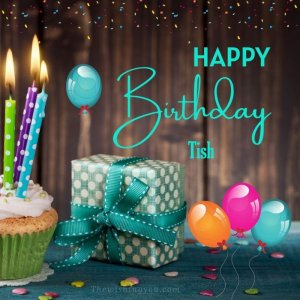 Happy-birthday-Tish-written-on-image-Green-Cup-cake-and-burning-candlepink-blue-and-yello-ball...jpg