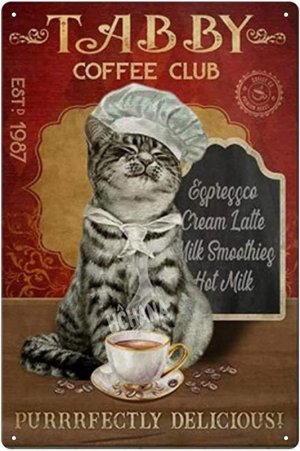 Coffee Cat Vintage Metal Tin Sign Home Kitchen Wall Retro Poster Plaque 8x12 Inch.jpeg