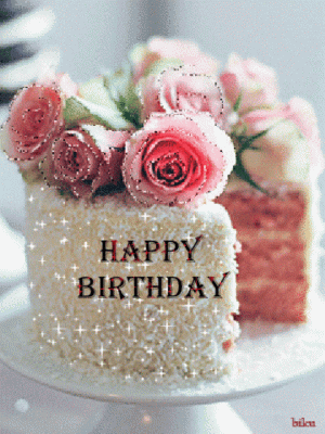 HBD Glitter Cake & Roses.gif