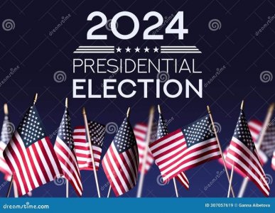 Presidential Election Campaign Banner Concept in 2024 Against Official US Flags and Deep Blue ...jpg