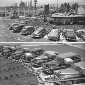 Motormat Drive-In 1948 L.A. Invented by Kenneth Purdy it delivered food on sliding trays that ...jpg