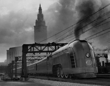 New York Central Mercury train is dwarfed by Cleveland’s Union Station, November 1936.jpg