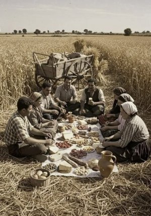 B&W farm workers picnic.jpg