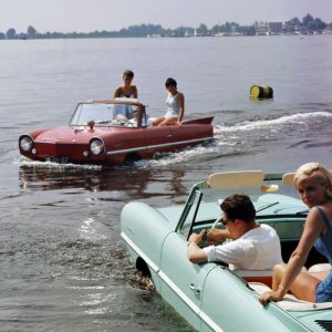 Amphicar Model 770s out on the water Loosdrecht Lakes, 1964 ..jpg