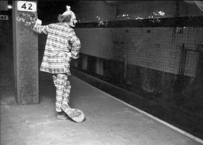 Jazzbo the clown waited for the next train, 1958. (New York City).jpg
