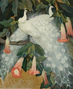 Jessie Arms Botke - White Peacocks in Angel’s Trumpets.jpg