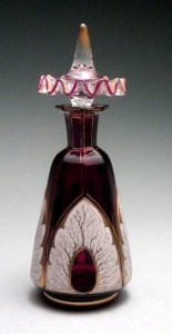 Incredible Bohemian 19th Century White Cut to Cranberry Gold Gilt Perfume Bottle_1_1.jpg