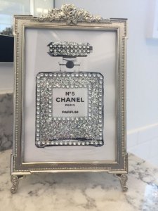 Silver Plated Framed Chanel No_ 5 Perfume Bottle Bling Glitter Print 4 x 6 Fashion Art by Pri...jpeg