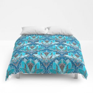 art-deco-lotus-rising-black-teal--turquoise-pattern-comforters.jpg