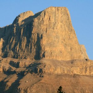 Sunlit mountain outside Jasper