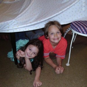 The two youngest Grandchildren, Ariel, 6, and Kirk, 8. They are in the tent we built in my livingroom. They often spend weekends with me. I have 8 gra