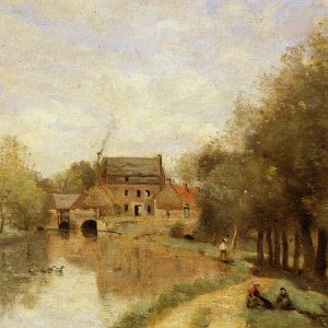 a a a a a art jean baptiste camille corot  the deocourt mill  on the sensee 1871