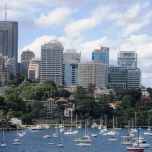 Sydney Harbour, Lavender Bay (?) looking north. The Harbour is replete with bays like this dotted with private yachts.
