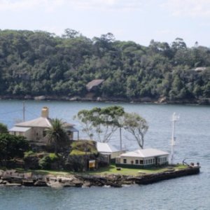 Sydney Harbour, near Balmain. I can't remember whether this was an island or a point but I like the old buildings which clearly were important in colo