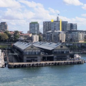 Finger Wharves, looking south. No longer working wharves, they have been redeveloped for trendy residential apartments, theatres etc.