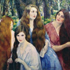 0 0 0 0 a a b b four girls combing their hair leon kroll 1884 1974