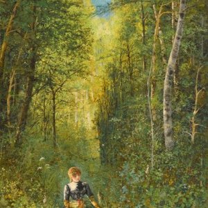 girl gathering flowers in the woods viktor vanetsov
