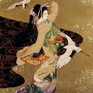 afternoon escape dance of cranes  by morita