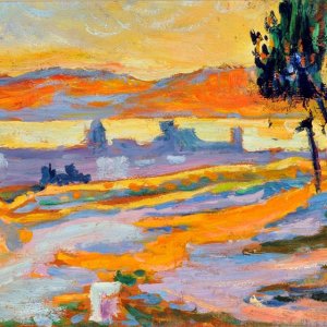 sunset over city paul signac sketch