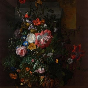 still life with flowers on a marble tabletop rachel ruysch 1716