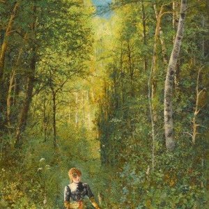 girl gathering flowers in the woods viktor vasnetsov 1914-15.jpg
