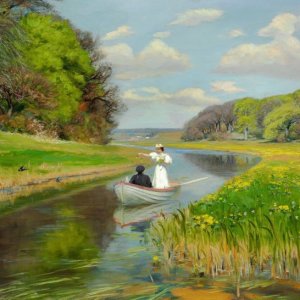hans anderson brendekilde spring a young couple in a boat on the odense 1896.jpg
