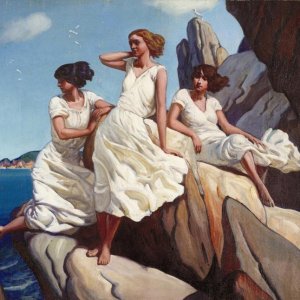 three girls on a rock frank wilcox 1930.jpg