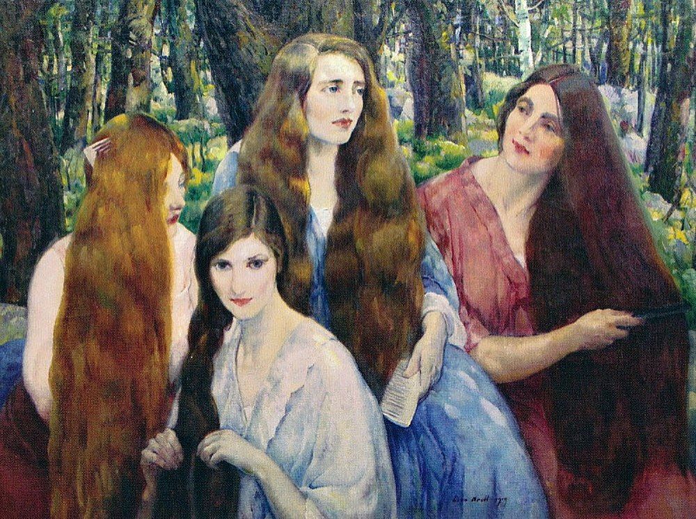 0 0 0 0 a a b b four girls combing their hair leon kroll 1884 1974