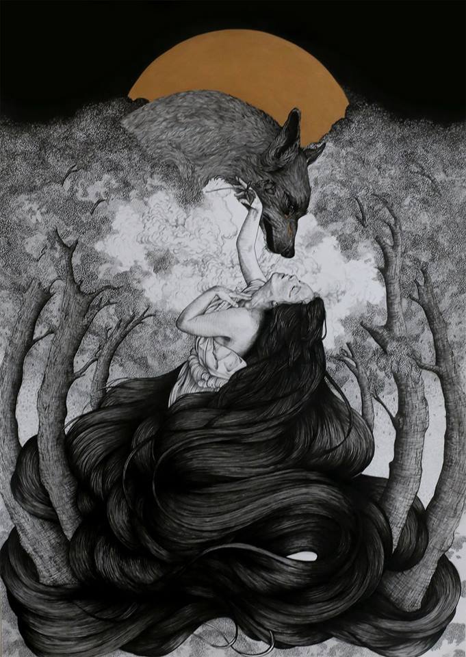0 0 0 0 a a b b good night drawing wolf woman and moon