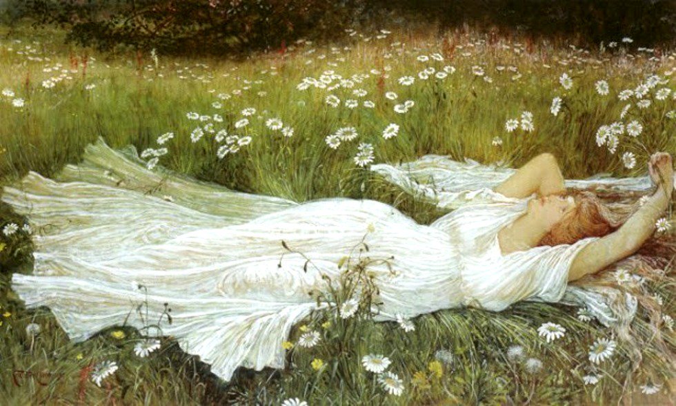 afternoon escape reclining in flowers