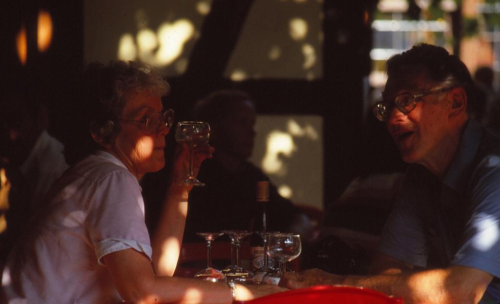 Americans in a weinstube in Rudesheim. He was stationed in Frankfurt am Main and was boring the pants off his wife with tales of his former army servi