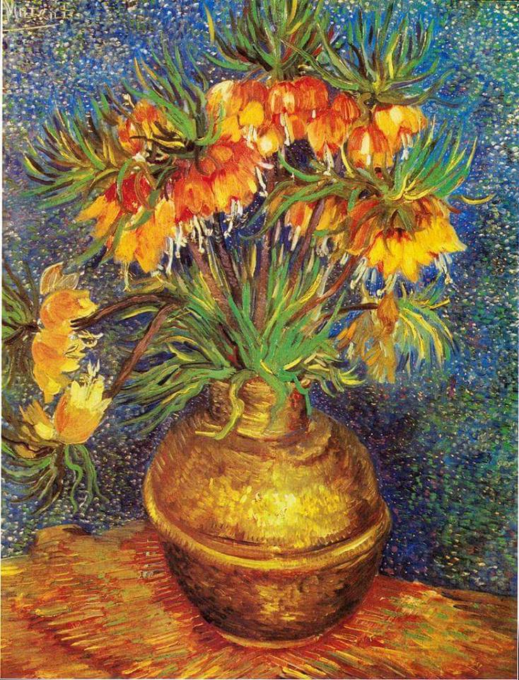 crown imperials in a copper vase van gogh 1887 oilc