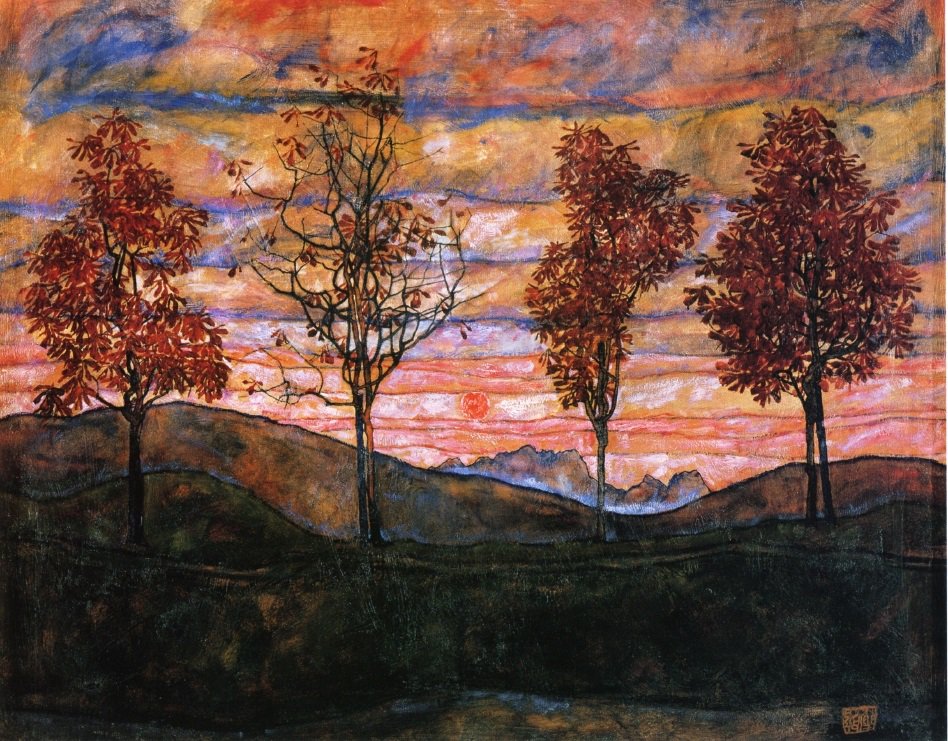 egon schiele four trees 1917