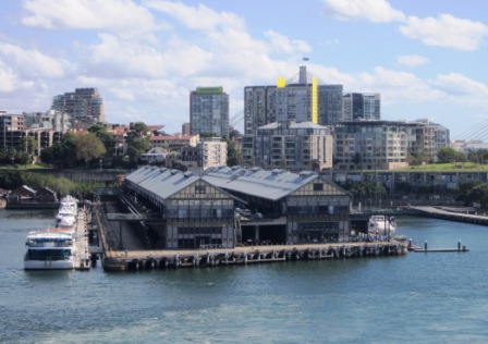 Finger Wharves, looking south. No longer working wharves, they have been redeveloped for trendy residential apartments, theatres etc.