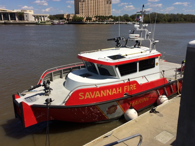 Fire boat in Savannah River.
